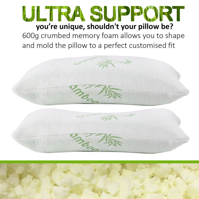 Royal Comfort Luxury Bamboo Covered Memory Foam Pillow Twin Pack Hypoallergenic 56 x 36 x 10 cm White, Green - Bedzy Australia - Home & Garden > Bedding