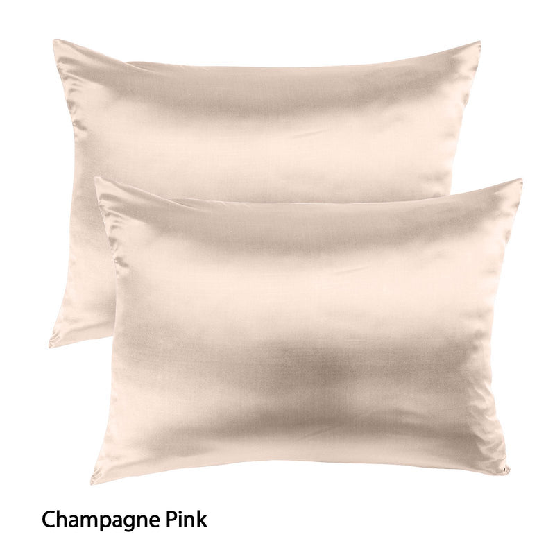 Royal Comfort Mulberry Soft Silk Hypoallergenic Pillowcase Twin Pack 51 x 76cm 51 x 76 cm Champagne Pink - Bedzy Australia