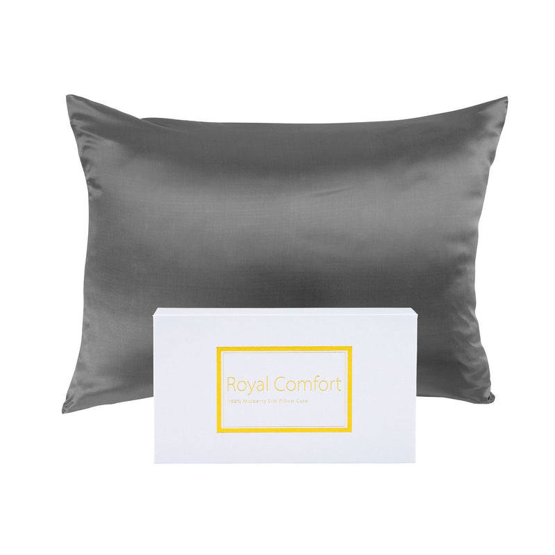 Royal Comfort Mulberry Soft Silk Hypoallergenic Pillowcase Twin Pack 51 x 76cm 51 x 76 cm Charcoal - Bedzy Australia