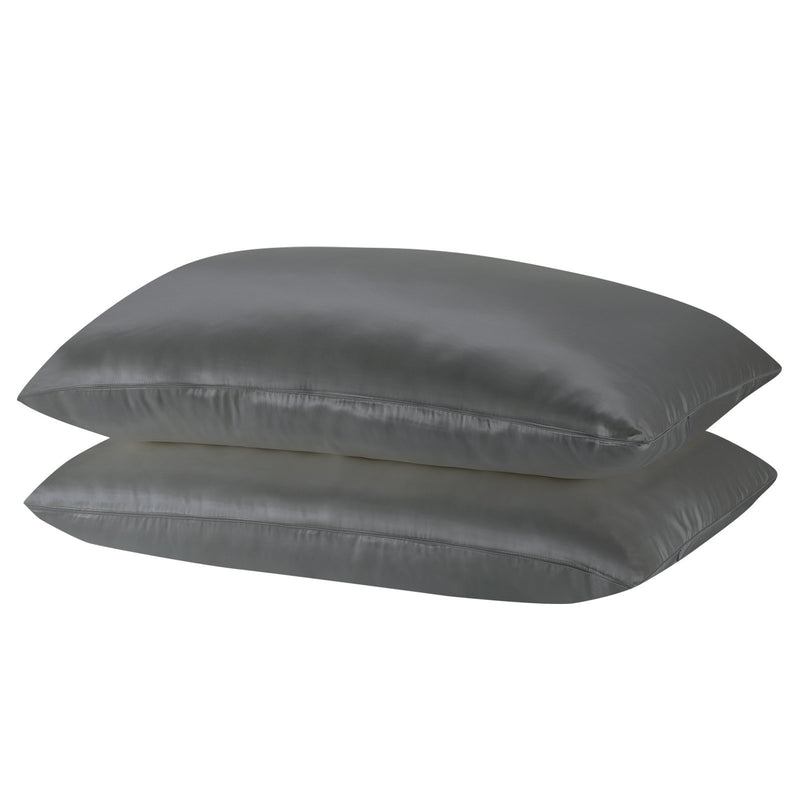 Royal Comfort Mulberry Soft Silk Hypoallergenic Pillowcase Twin Pack 51 x 76cm 51 x 76 cm Charcoal - Bedzy Australia