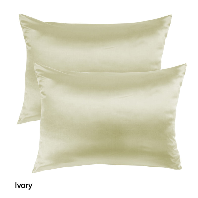 Royal Comfort Mulberry Soft Silk Hypoallergenic Pillowcase Twin Pack 51 x 76cm 51 x 76 cm Ivory - Bedzy Australia