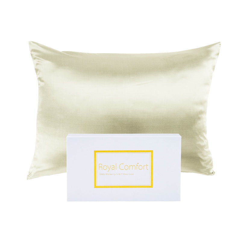 Royal Comfort Mulberry Soft Silk Hypoallergenic Pillowcase Twin Pack 51 x 76cm 51 x 76 cm Ivory - Bedzy Australia