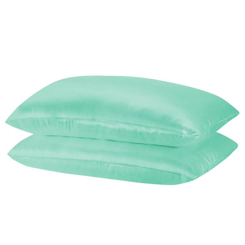 Royal Comfort Mulberry Soft Silk Hypoallergenic Pillowcase Twin Pack 51 x 76cm 51 x 76 cm Mint - Bedzy Australia