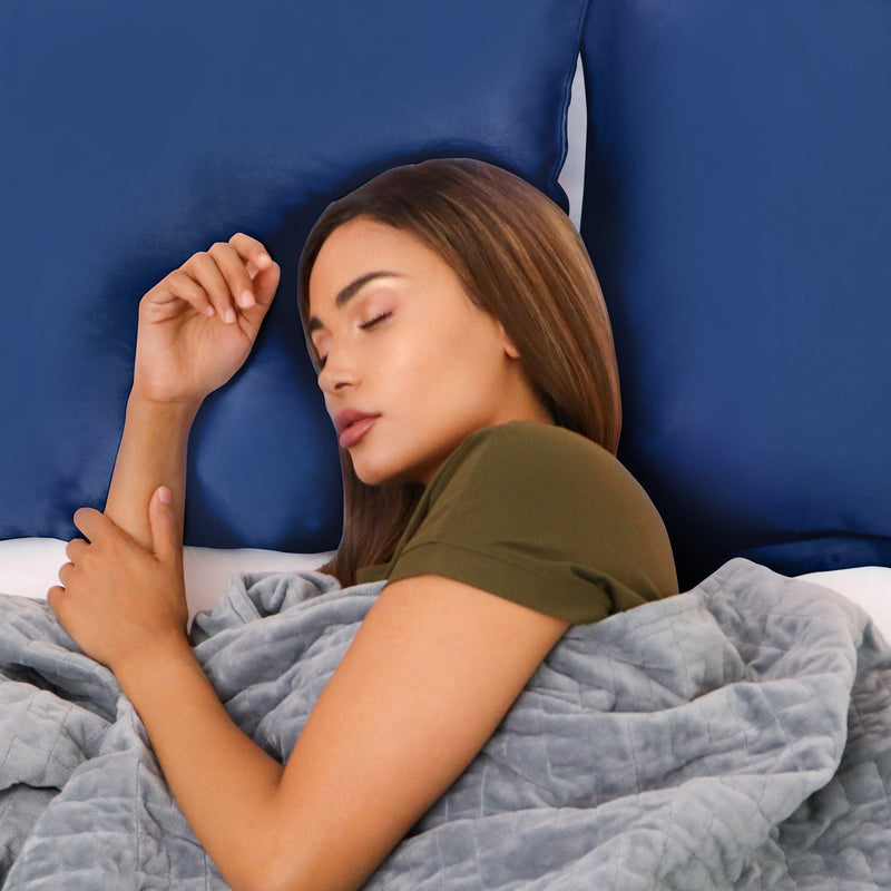 Royal Comfort Mulberry Soft Silk Hypoallergenic Pillowcase Twin Pack 51 x 76cm 51 x 76 cm Navy - Bedzy Australia