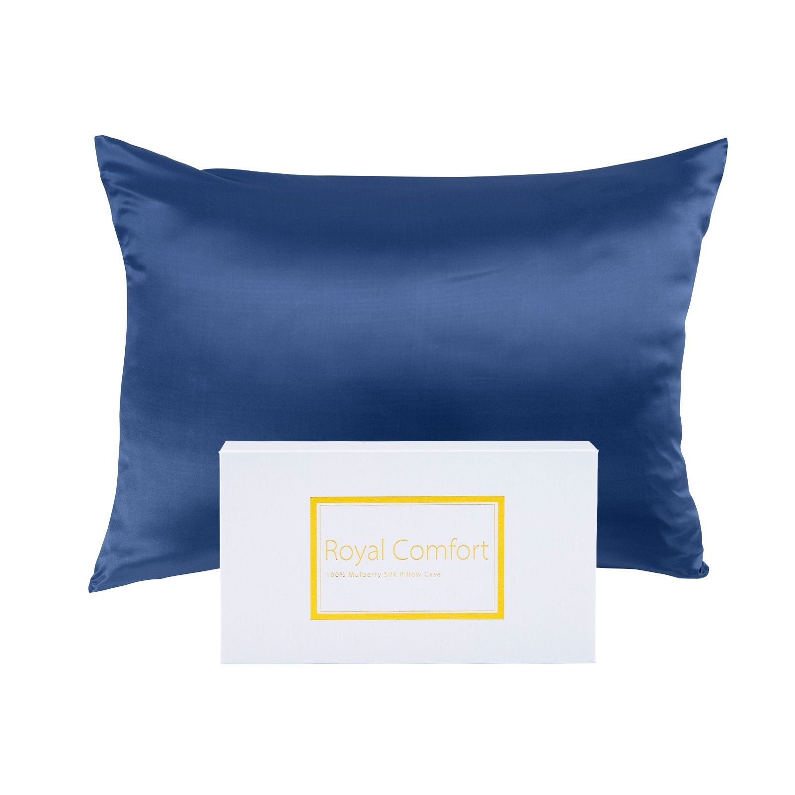 Royal Comfort Mulberry Soft Silk Hypoallergenic Pillowcase Twin Pack 51 x 76cm 51 x 76 cm Navy - Bedzy Australia