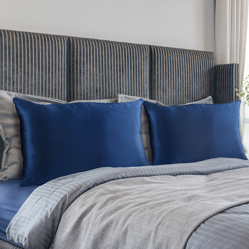 Royal Comfort Mulberry Soft Silk Hypoallergenic Pillowcase Twin Pack 51 x 76cm 51 x 76 cm Navy - Bedzy Australia