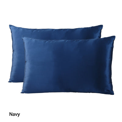 Royal Comfort Mulberry Soft Silk Hypoallergenic Pillowcase Twin Pack 51 x 76cm 51 x 76 cm Navy - Bedzy Australia
