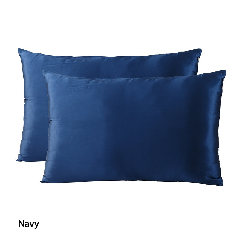 Royal Comfort Mulberry Soft Silk Hypoallergenic Pillowcase Twin Pack 51 x 76cm 51 x 76 cm Navy - Bedzy Australia