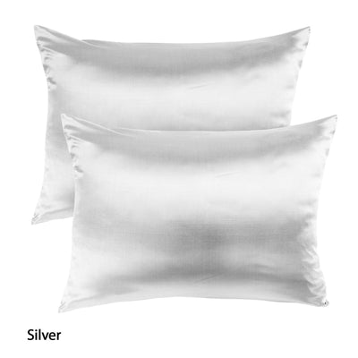 Royal Comfort Mulberry Soft Silk Hypoallergenic Pillowcase Twin Pack 51 x 76cm 51 x 76 cm Silver - Bedzy Australia