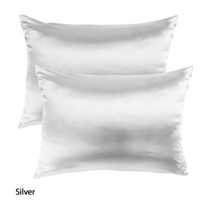 Royal Comfort Mulberry Soft Silk Hypoallergenic Pillowcase Twin Pack 51 x 76cm 51 x 76 cm Silver - Bedzy Australia