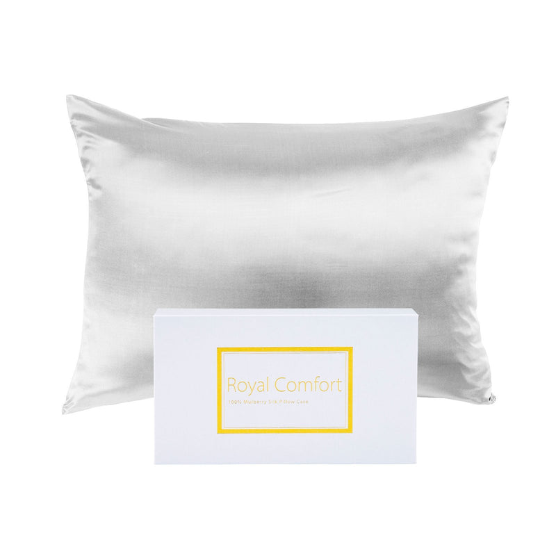 Royal Comfort Mulberry Soft Silk Hypoallergenic Pillowcase Twin Pack 51 x 76cm 51 x 76 cm Silver - Bedzy Australia