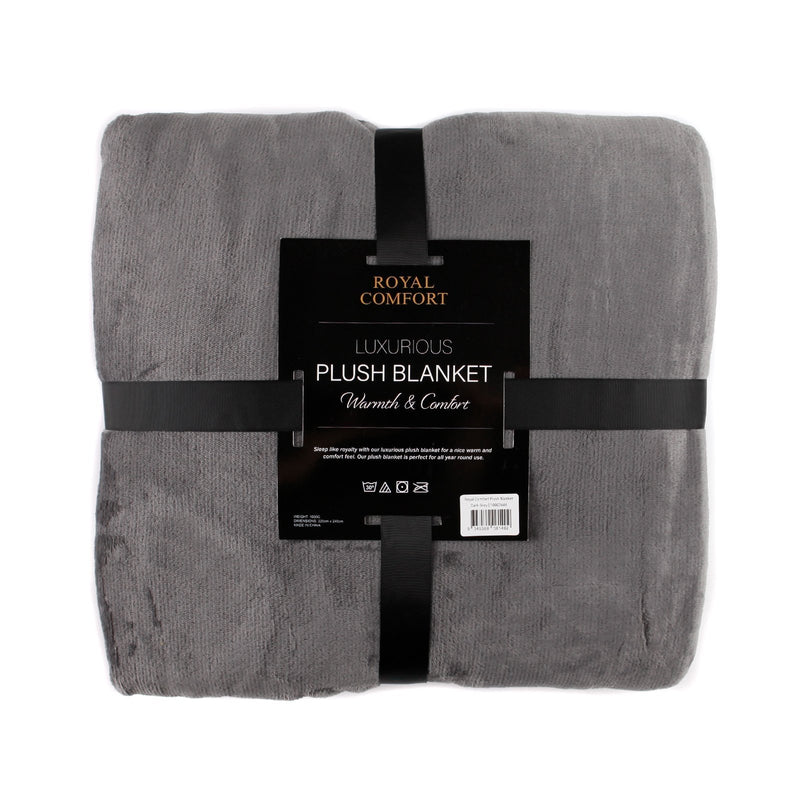 Royal Comfort Plush Blanket Throw Warm Soft Super Soft Large 220cm x 240cm Dark Grey - Bedzy Australia - Home & Garden > Bedding