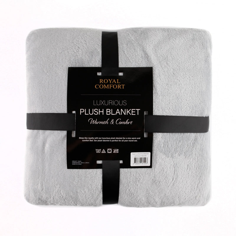 Royal Comfort Plush Blanket Throw Warm Soft Super Soft Large 220cm x 240cm Light Grey - Bedzy Australia