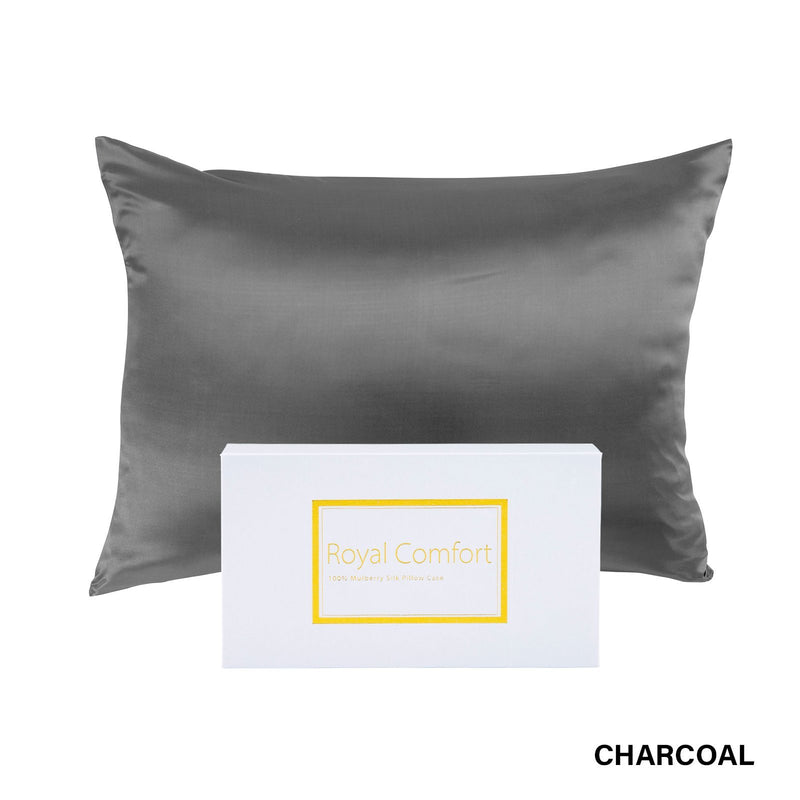 Royal Comfort Pure Silk Pillow Case 100% Mulberry Silk Hypoallergenic Pillowcase 51 x 76 cm Charcoal - Bedzy Australia