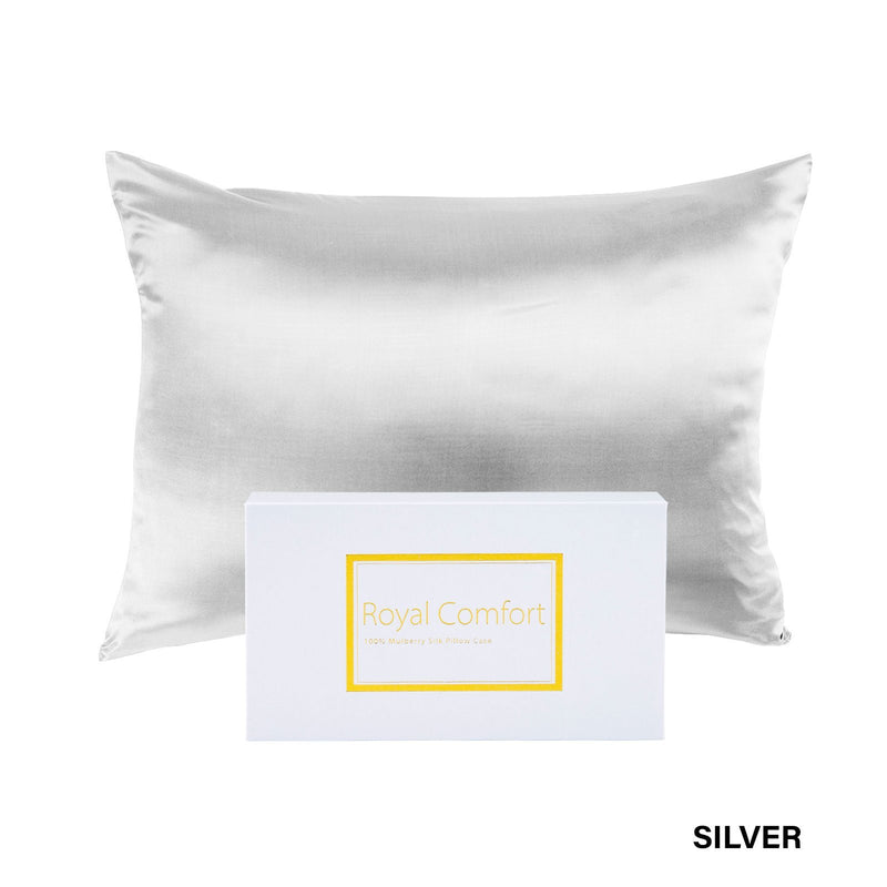 Royal Comfort Pure Silk Pillow Case 100% Mulberry Silk Hypoallergenic Pillowcase 51 x 76 cm Silver - Bedzy Australia
