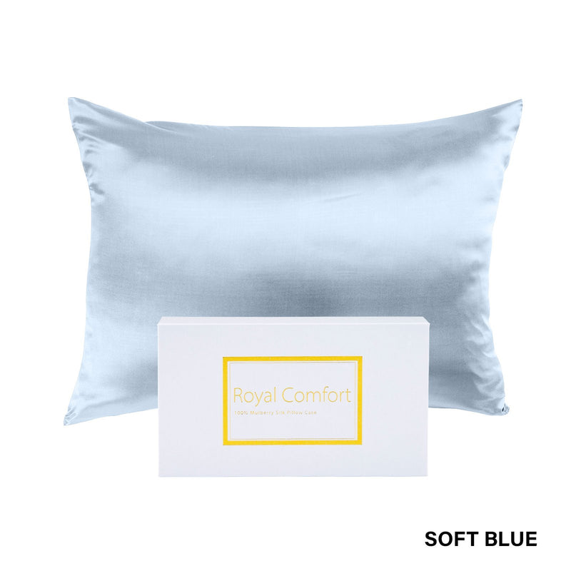 Royal Comfort Pure Silk Pillow Case 100% Mulberry Silk Hypoallergenic Pillowcase 51 x 76 cm Soft Blue - Bedzy Australia