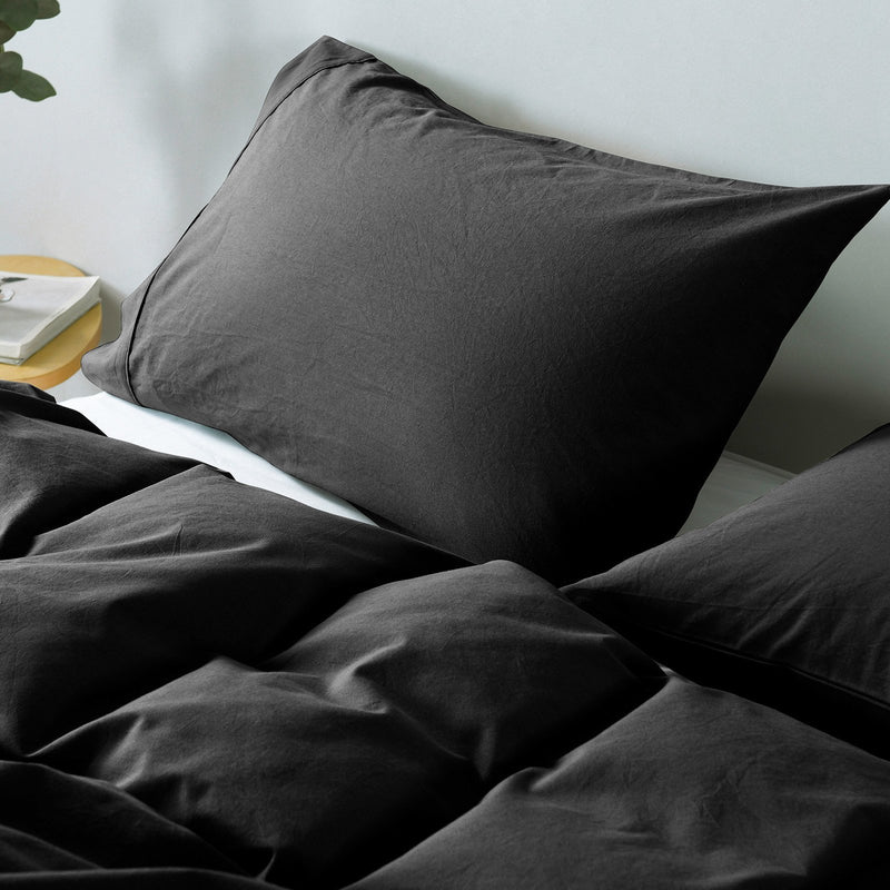 Royal Comfort Vintage Washed 100% Cotton Quilt Cover Set Bedding Ultra Soft Double Charcoal - Bedzy Australia - Home & Garden > Bedding