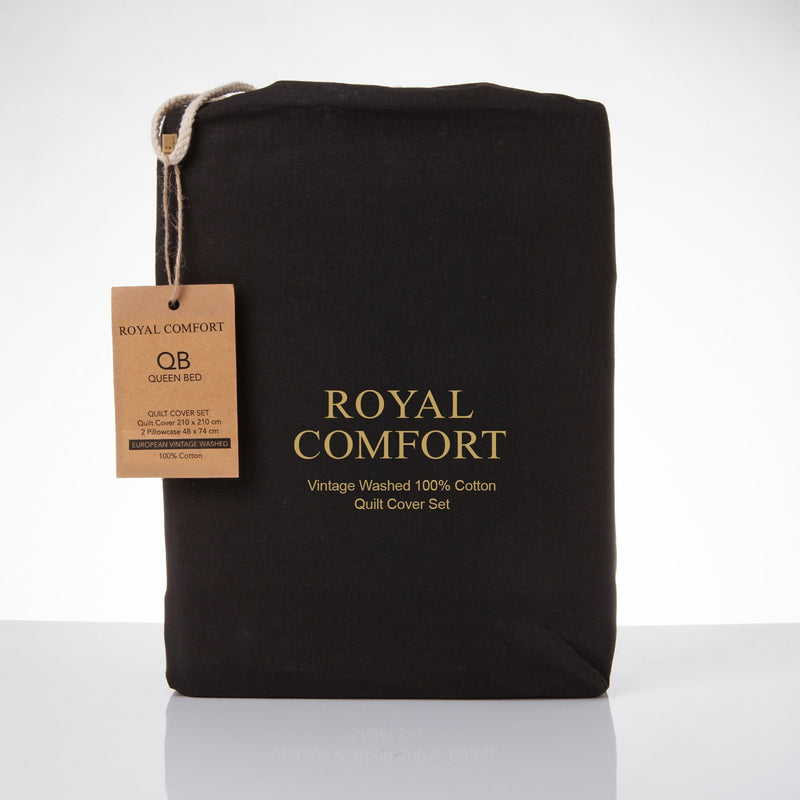 Royal Comfort Vintage Washed 100% Cotton Quilt Cover Set Bedding Ultra Soft Double Charcoal - Bedzy Australia - Home & Garden > Bedding