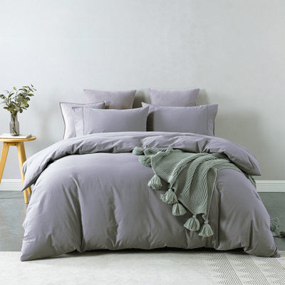 Royal Comfort Vintage Washed 100% Cotton Quilt Cover Set Bedding Ultra Soft Double Grey - Bedzy Australia