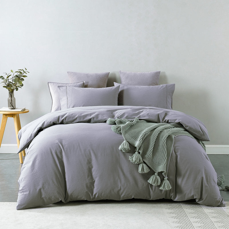 Royal Comfort Vintage Washed 100% Cotton Quilt Cover Set Bedding Ultra Soft Double Grey - Bedzy Australia