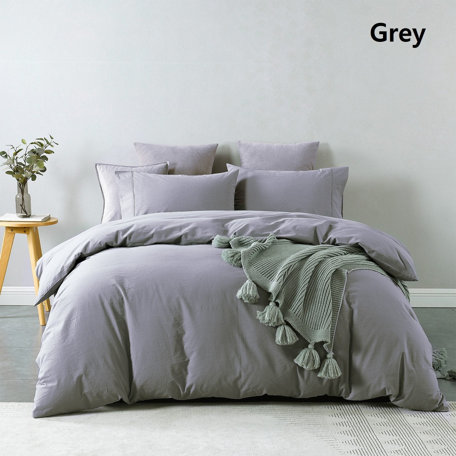 Royal Comfort Vintage Washed 100% Cotton Quilt Cover Set Bedding Ultra Soft Double Grey - Bedzy Australia