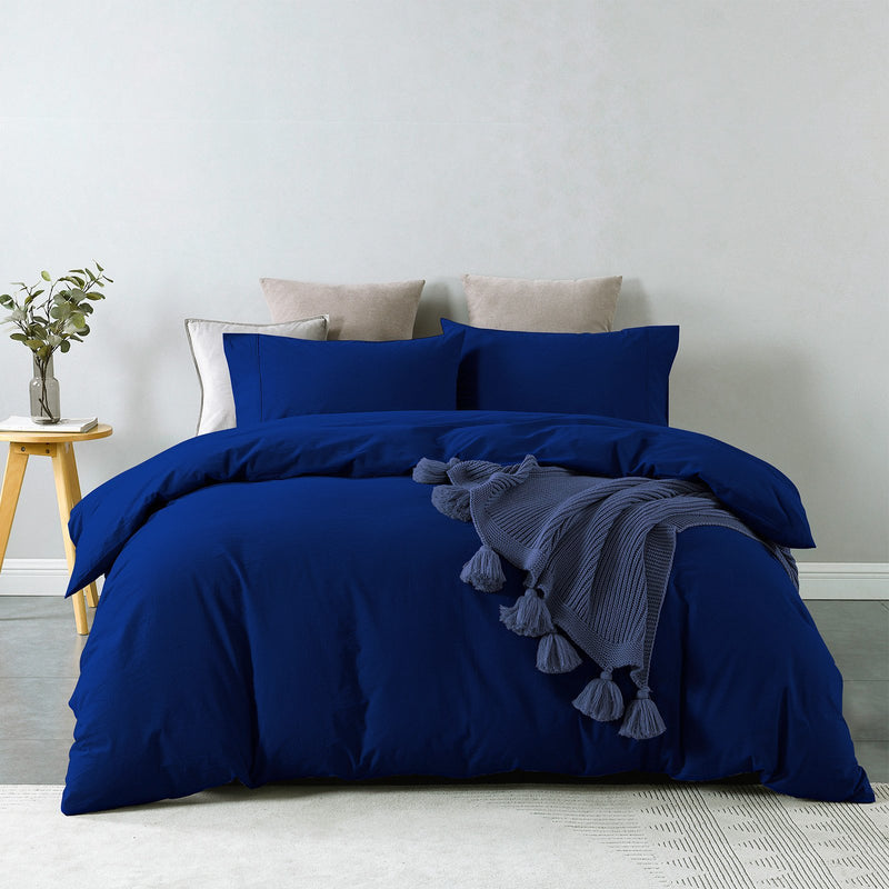 Royal Comfort Vintage Washed 100% Cotton Quilt Cover Set Bedding Ultra Soft Double Royal Blue - Bedzy Australia
