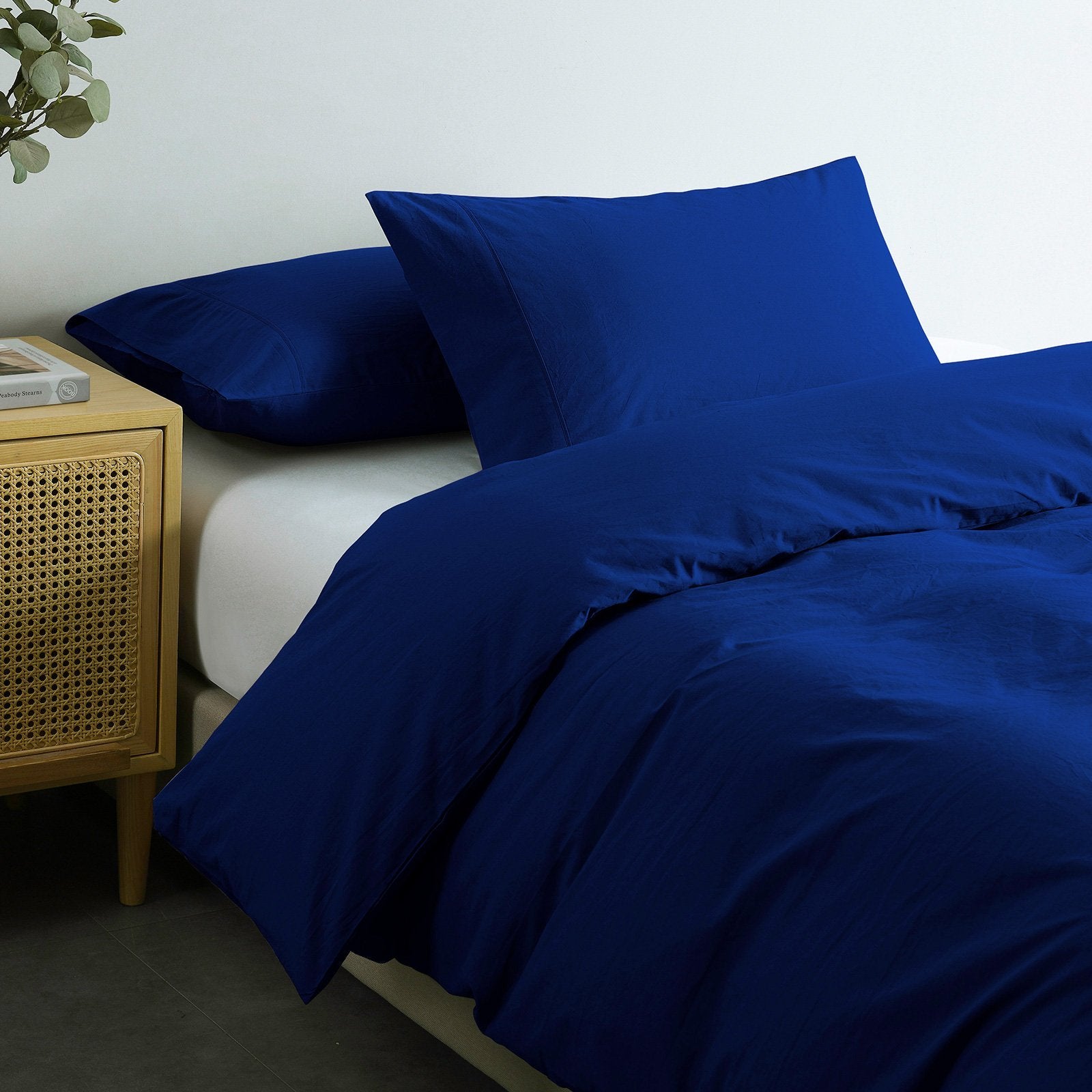 Royal Comfort Vintage Washed 100% Cotton Quilt Cover Set Bedding Ultra Soft Double Royal Blue - Bedzy Australia