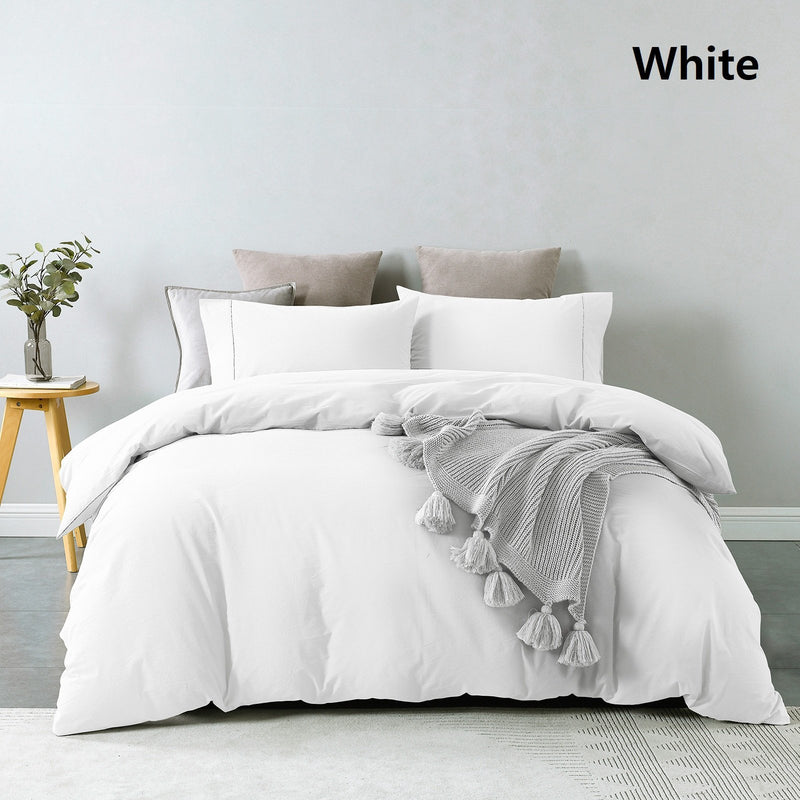 Royal Comfort Vintage Washed 100% Cotton Quilt Cover Set Bedding Ultra Soft Double White - Bedzy Australia - Home & Garden > Bedding