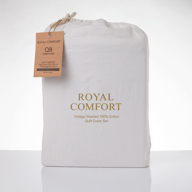 Royal Comfort Vintage Washed 100% Cotton Quilt Cover Set Bedding Ultra Soft Double White - Bedzy Australia - Home & Garden > Bedding
