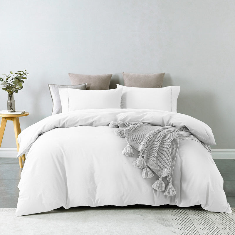 Royal Comfort Vintage Washed 100% Cotton Quilt Cover Set Bedding Ultra Soft Double White - Bedzy Australia - Home & Garden > Bedding