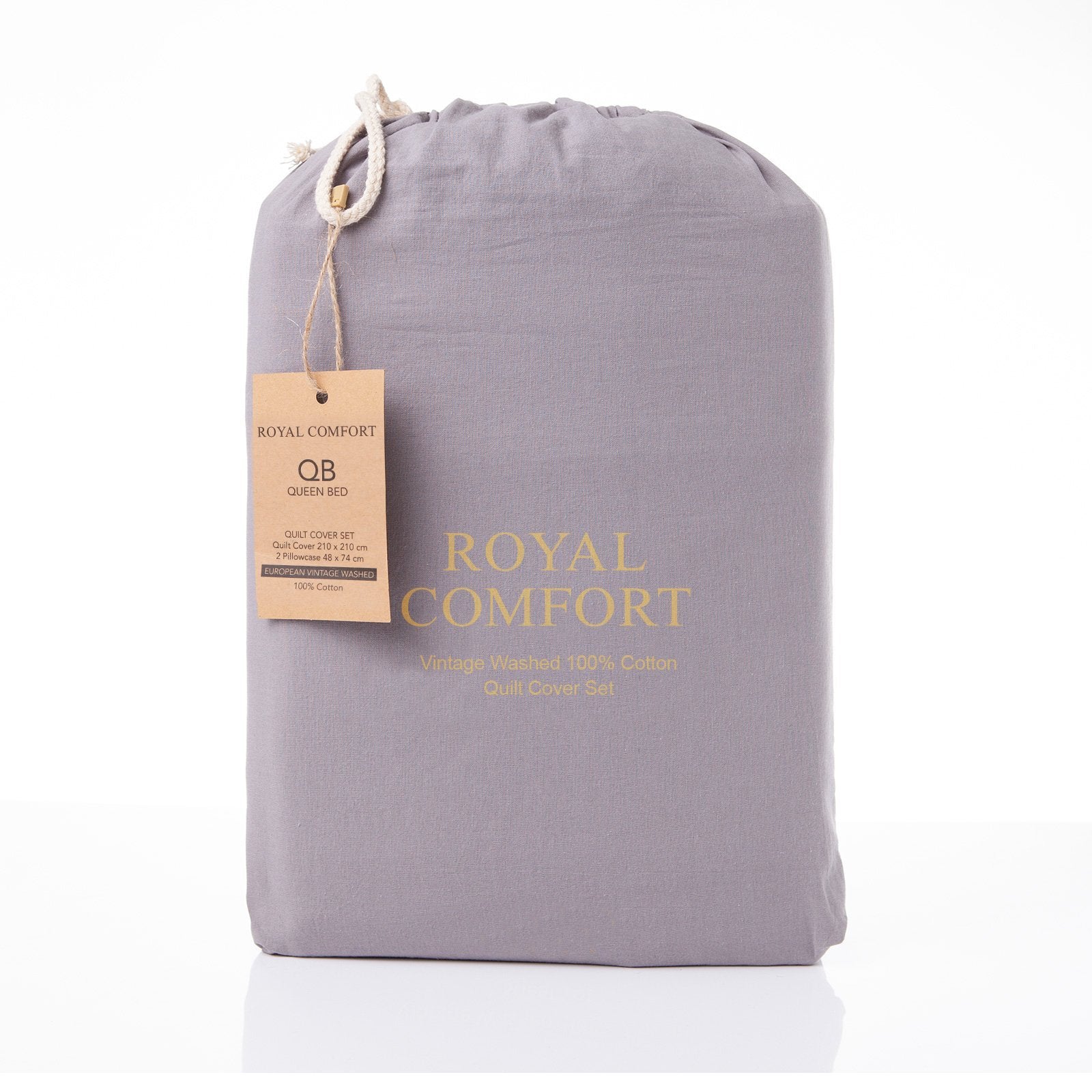 Royal Comfort Vintage Washed 100% Cotton Quilt Cover Set Bedding Ultra Soft King Grey - Bedzy Australia