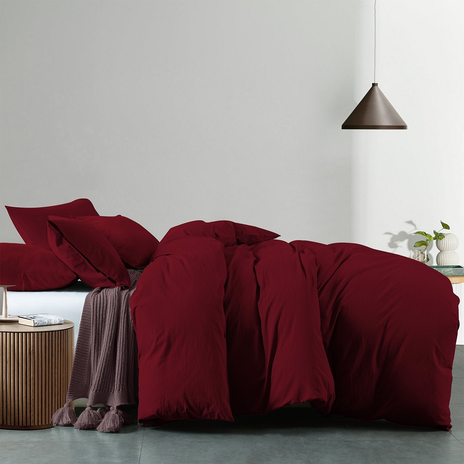 Royal Comfort Vintage Washed 100% Cotton Quilt Cover Set Bedding Ultra Soft King Mulled Wine - Bedzy Australia