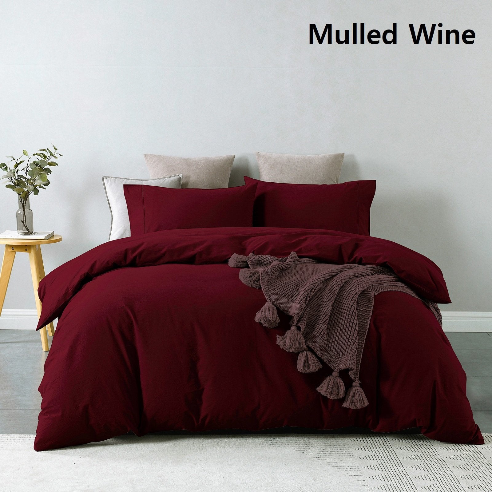 Royal Comfort Vintage Washed 100% Cotton Quilt Cover Set Bedding Ultra Soft King Mulled Wine - Bedzy Australia