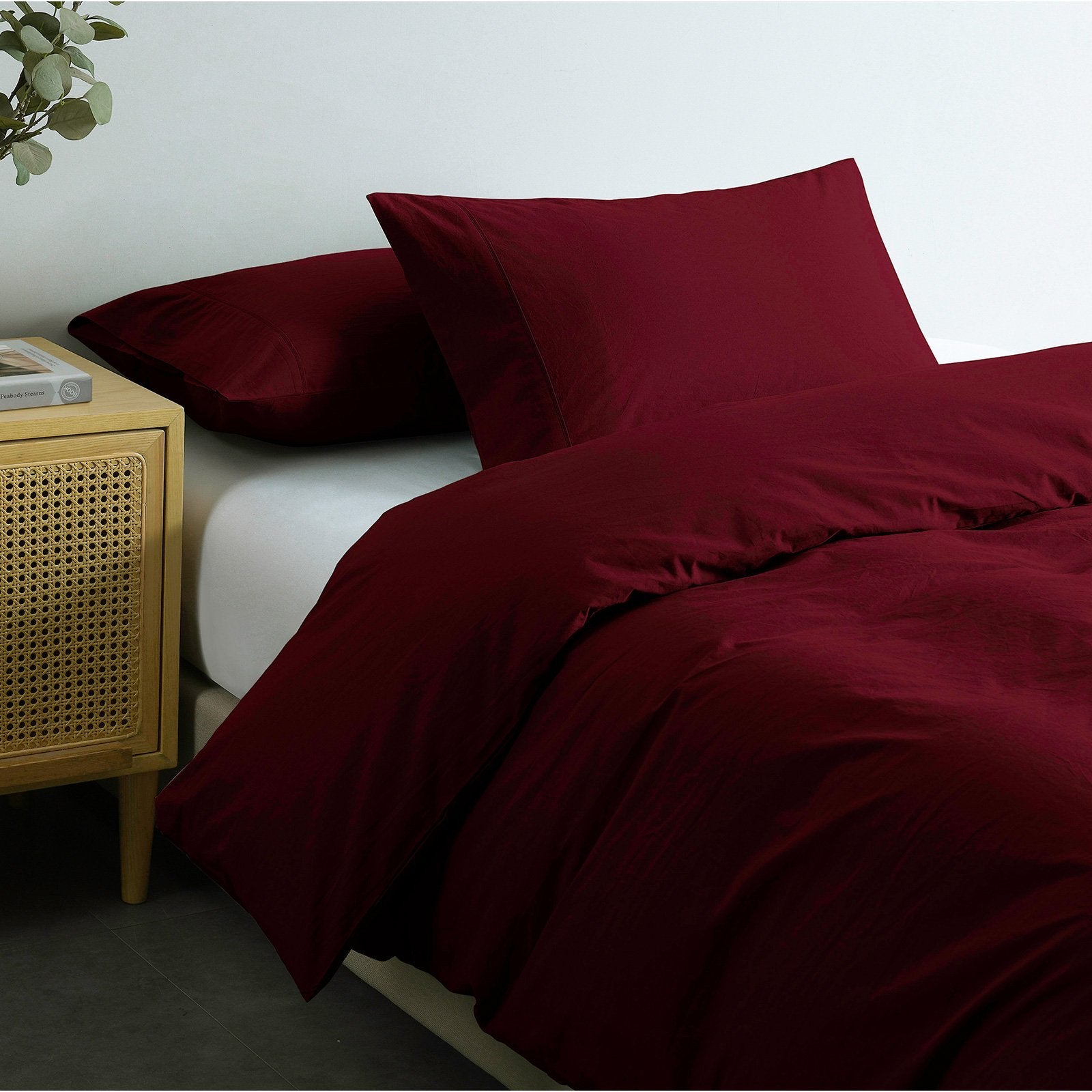 Royal Comfort Vintage Washed 100% Cotton Quilt Cover Set Bedding Ultra Soft King Mulled Wine - Bedzy Australia