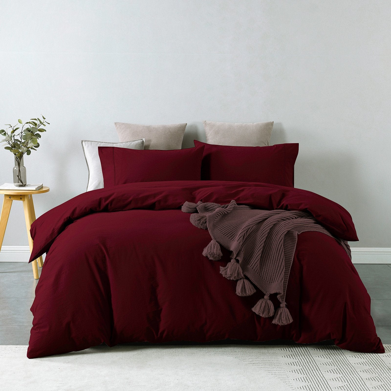 Royal Comfort Vintage Washed 100% Cotton Quilt Cover Set Bedding Ultra Soft King Mulled Wine - Bedzy Australia