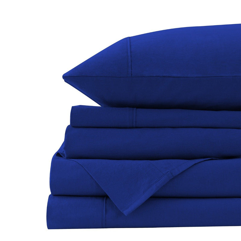 Royal Comfort Vintage Washed 100% Cotton Quilt Cover Set Bedding Ultra Soft Queen Royal Blue - Bedzy Australia