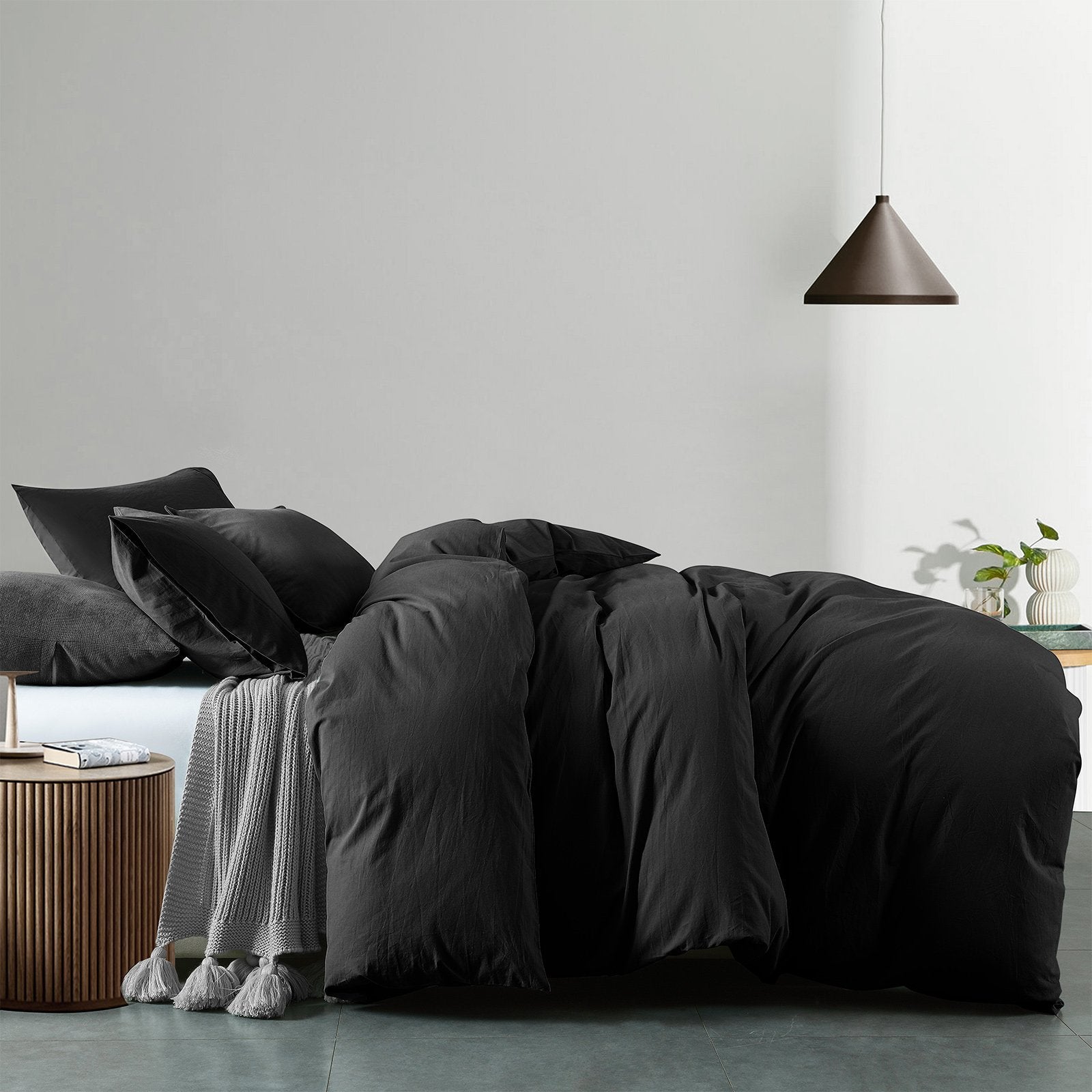 Royal Comfort Vintage Washed 100% Cotton Quilt Cover Set Bedding Ultra Soft Single Charcoal - Bedzy Australia