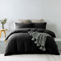 Vintage Washed 100% Cotton Quilt Cover Set Bedding Ultra Soft Single Charcoal