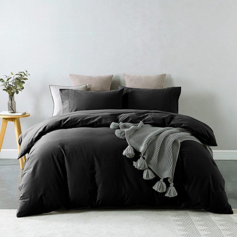 Royal Comfort Vintage Washed 100% Cotton Quilt Cover Set Bedding Ultra Soft Single Charcoal - Bedzy Australia