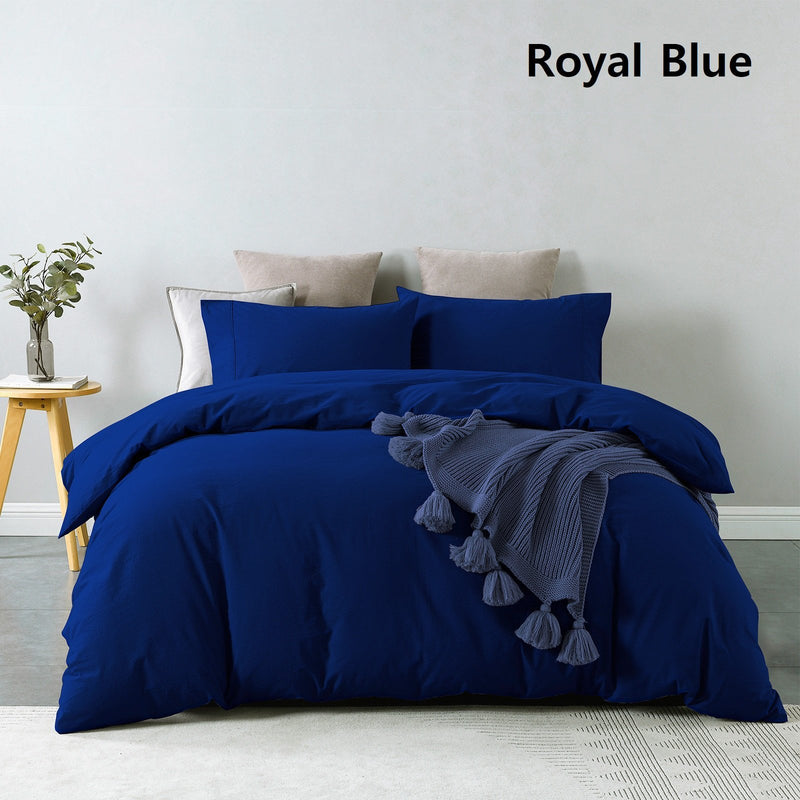 Royal Comfort Vintage Washed 100% Cotton Quilt Cover Set Bedding Ultra Soft Single Royal Blue - Bedzy Australia