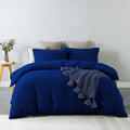 Vintage Washed 100% Cotton Quilt Cover Set Bedding Ultra Soft Single Royal Blue