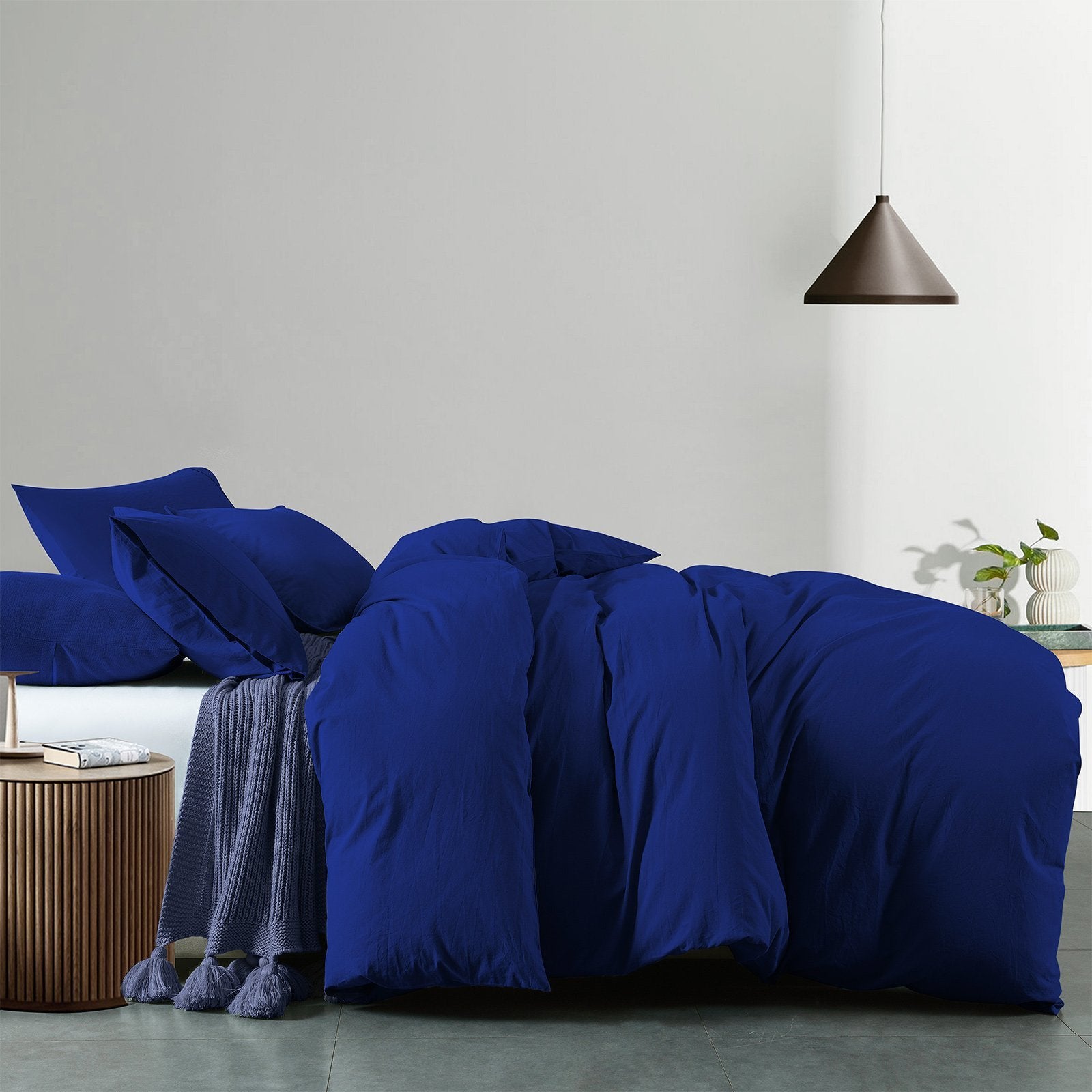 Royal Comfort Vintage Washed 100% Cotton Quilt Cover Set Bedding Ultra Soft Single Royal Blue - Bedzy Australia