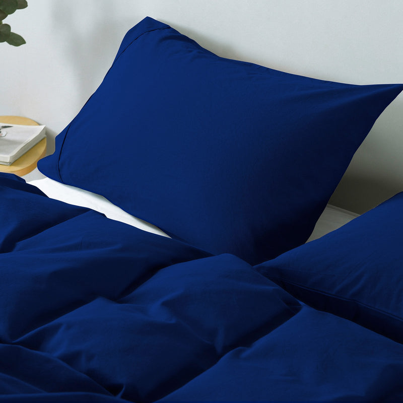 Royal Comfort Vintage Washed 100% Cotton Quilt Cover Set Bedding Ultra Soft Single Royal Blue - Bedzy Australia