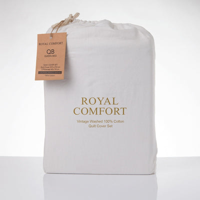 Royal Comfort Vintage Washed 100% Cotton Quilt Cover Set Bedding Ultra Soft Single White - Bedzy Australia
