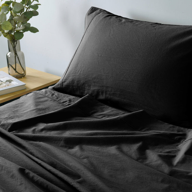 Royal Comfort Vintage Washed 100% Cotton Sheet Set Fitted Flat Sheet Pillowcases Double Charcoal - Bedzy Australia