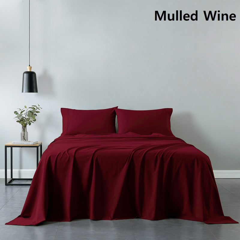 Royal Comfort Vintage Washed 100% Cotton Sheet Set Fitted Flat Sheet Pillowcases Double Mulled Wine - Bedzy Australia