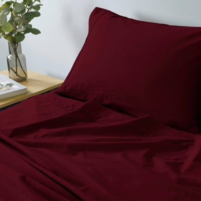 Royal Comfort Vintage Washed 100% Cotton Sheet Set Fitted Flat Sheet Pillowcases Double Mulled Wine - Bedzy Australia