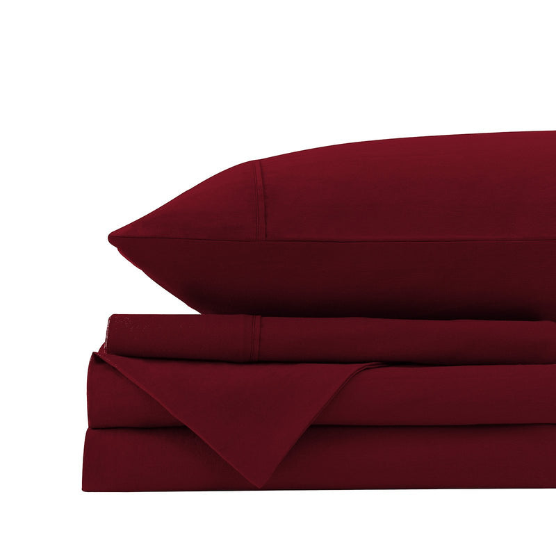 Royal Comfort Vintage Washed 100% Cotton Sheet Set Fitted Flat Sheet Pillowcases Double Mulled Wine - Bedzy Australia