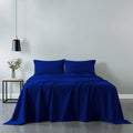 Vintage Washed 100% Cotton Sheet Set Fitted Flat Sheet Pillowcases Double Royal Blue