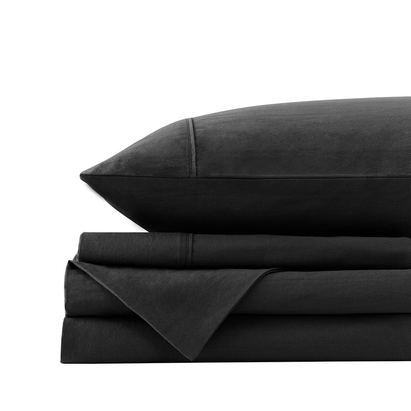 Royal Comfort Vintage Washed 100% Cotton Sheet Set Fitted Flat Sheet Pillowcases King Charcoal - Bedzy Australia - Home & Garden > Bedding